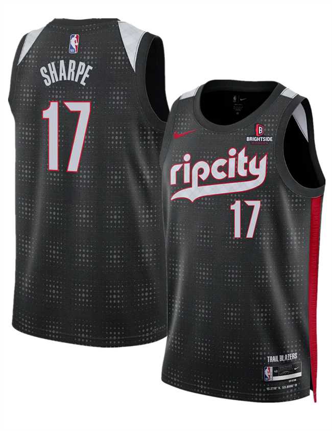 Men%27s Portland Trail Blazers #17 Shaedon Sharpe Black 2024-25 City Edition Edition Stitched Jersey Dzhi